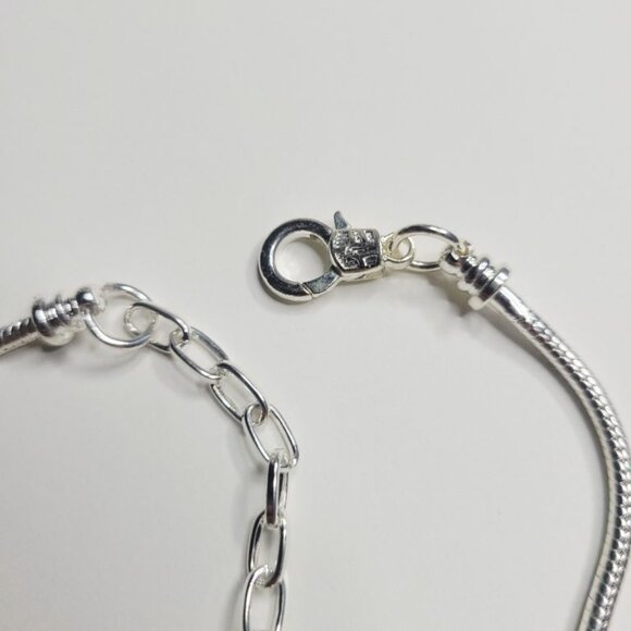 NWT Pandora Style Charm Bracelet Silver Blue Turtle Stars Copper Beads Glass XL - Picture 4 of 8